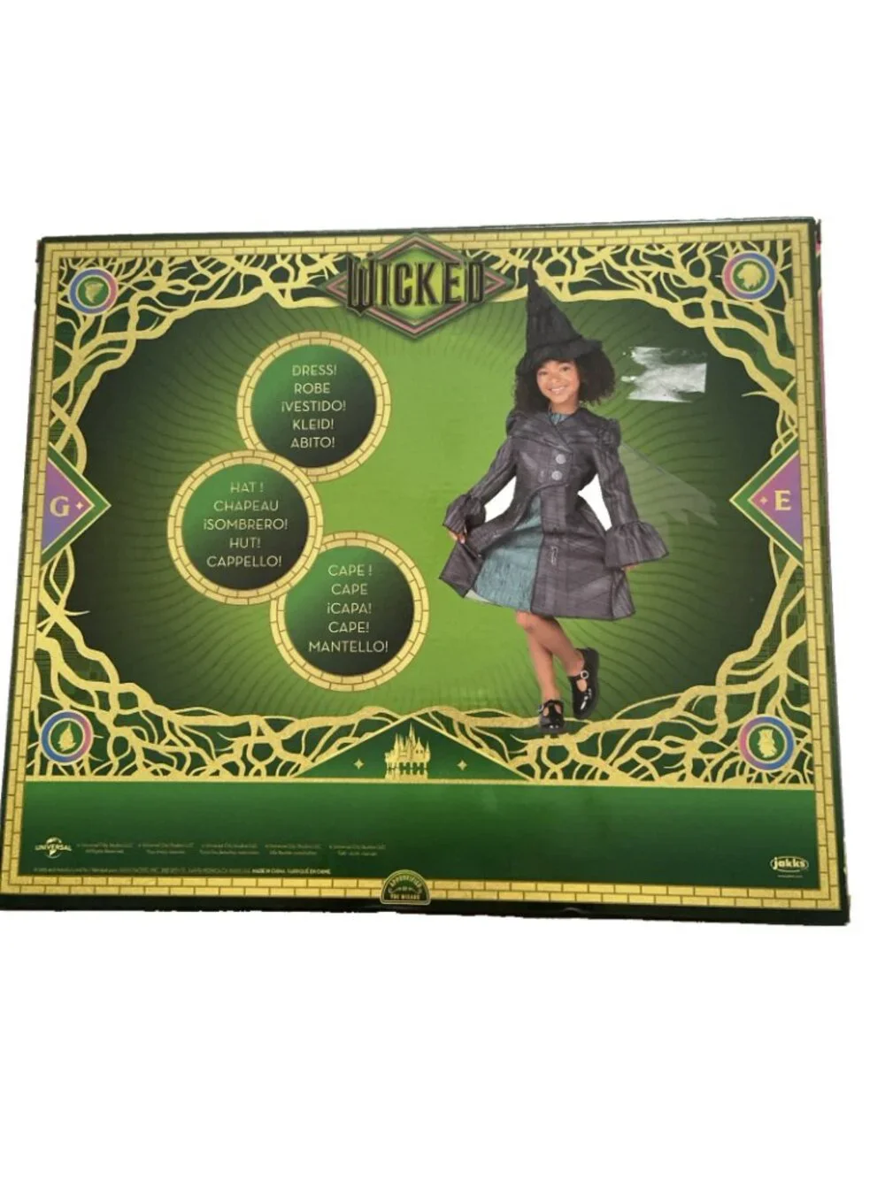 Wicked  Elphaba Outlaw Dress Cape Dress Up Set W/ Hat Sz 4-6 Costume halloween